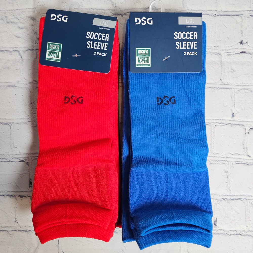 DSG Soccer Sleeve 2 Pack Socks (Bundle of 2) Red‎ Blue Unisex L/XL NEW
